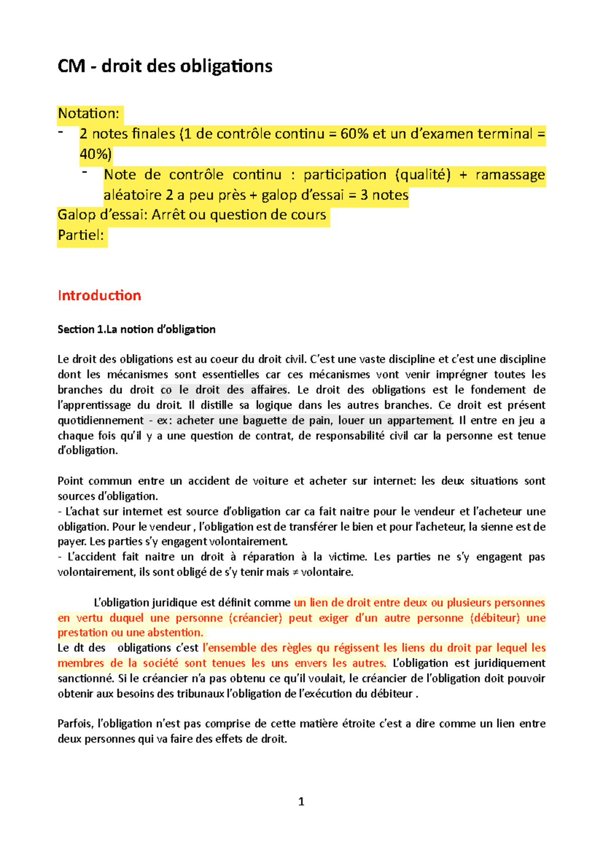 Droit des Obligations L2 - Notes de Cours et Révisions - Studocu