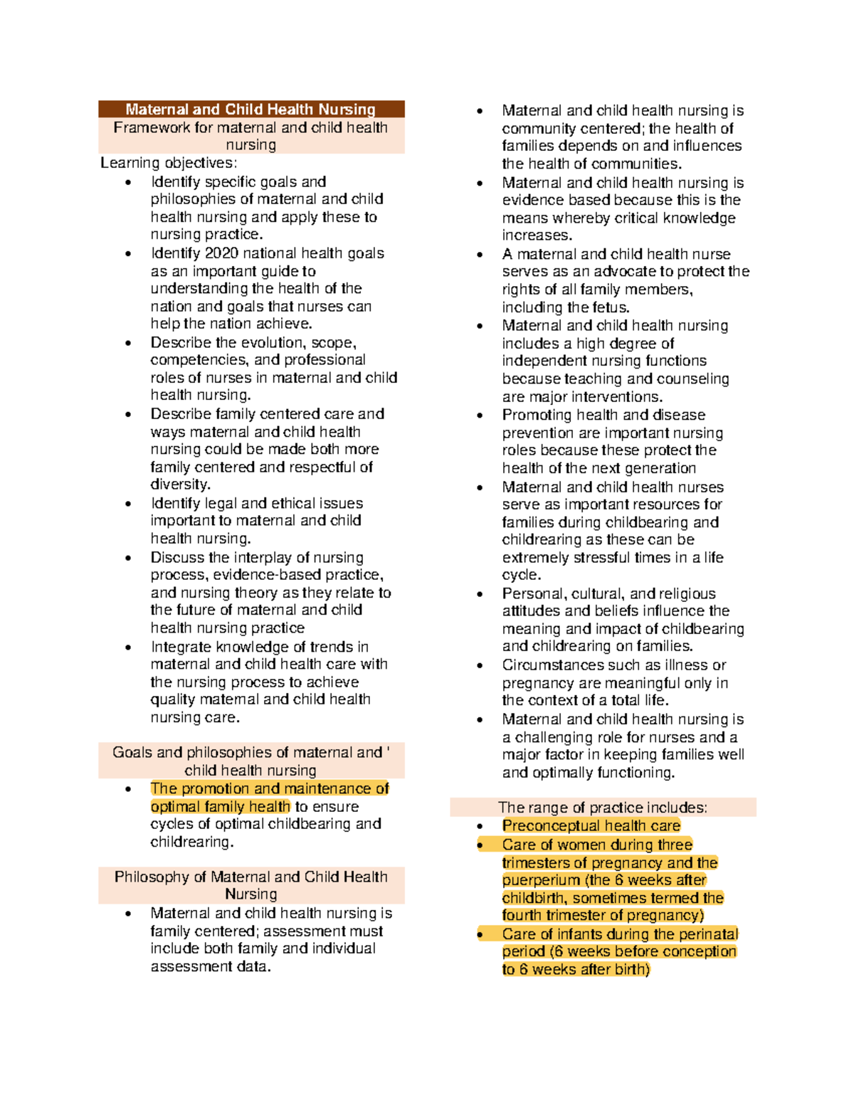 Maternal and Child Health Nursing Framework: Key Concepts and Practice ...