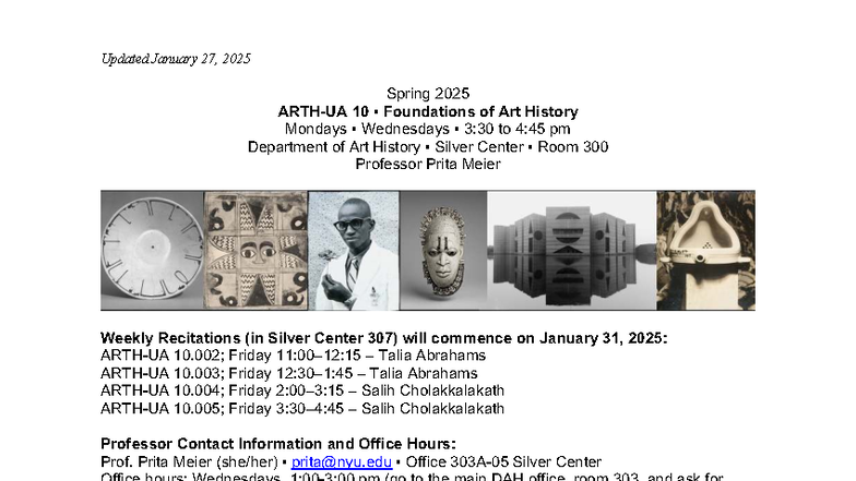 Final Syllabus: Foundations of Art History (AH 10) Spring 2025 - Studocu