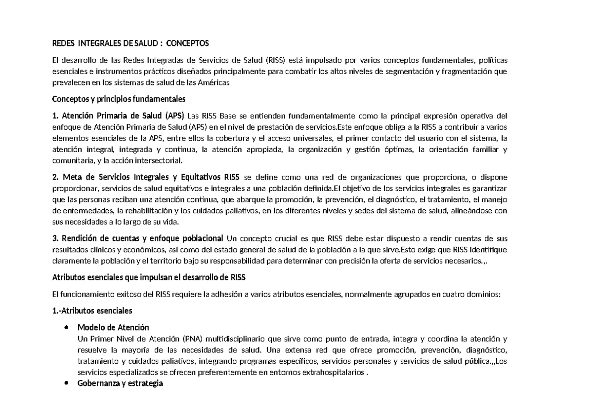 RISS - TRABAJO DE CURSO: Conceptos y Desafíos en Redes de Salud - Studocu