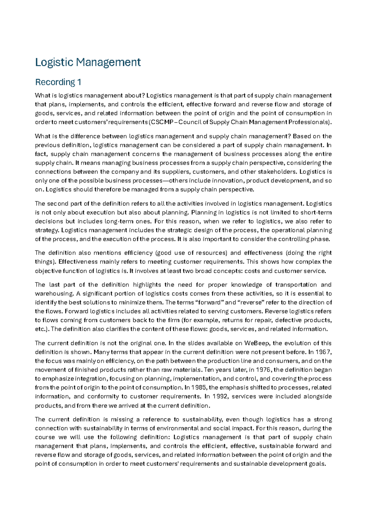Logistics Management Overview: Key Concepts and Strategies (LOG101 ...