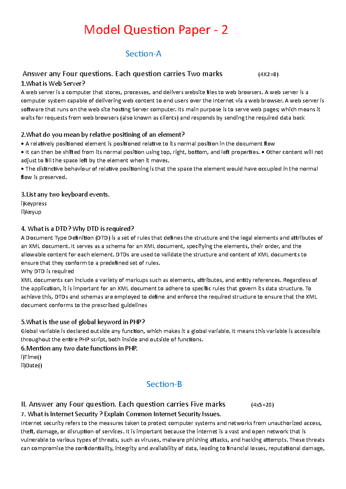 WP Model Question Paper 2 - Answers and Explanations - Studocu