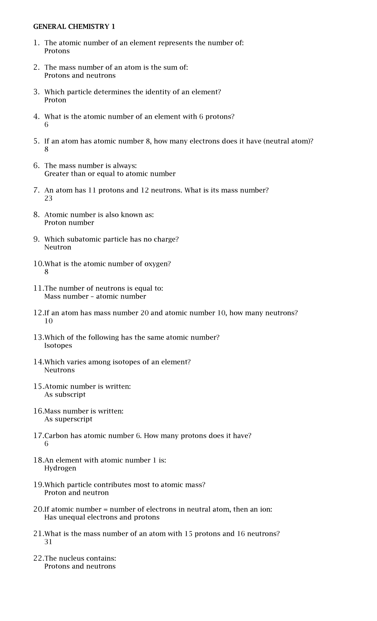 GENERAL CHEMISTRY 1: Key Concepts and Review Notes - Studocu