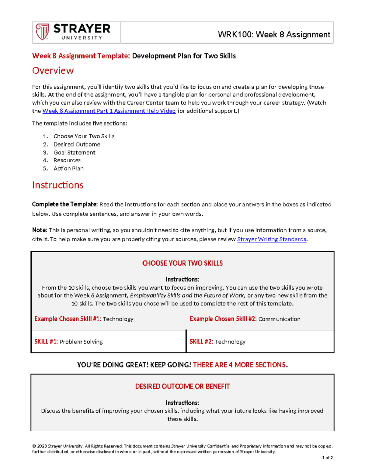 WRK100: Week 8 Assignment Template for Skills Development Plan - Studocu