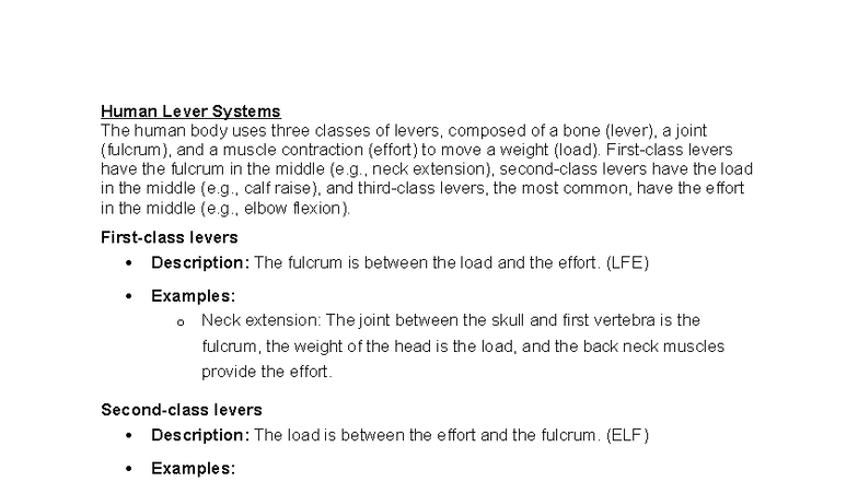 Human Lever Systems: Understanding Lever Types and Examples - Studocu