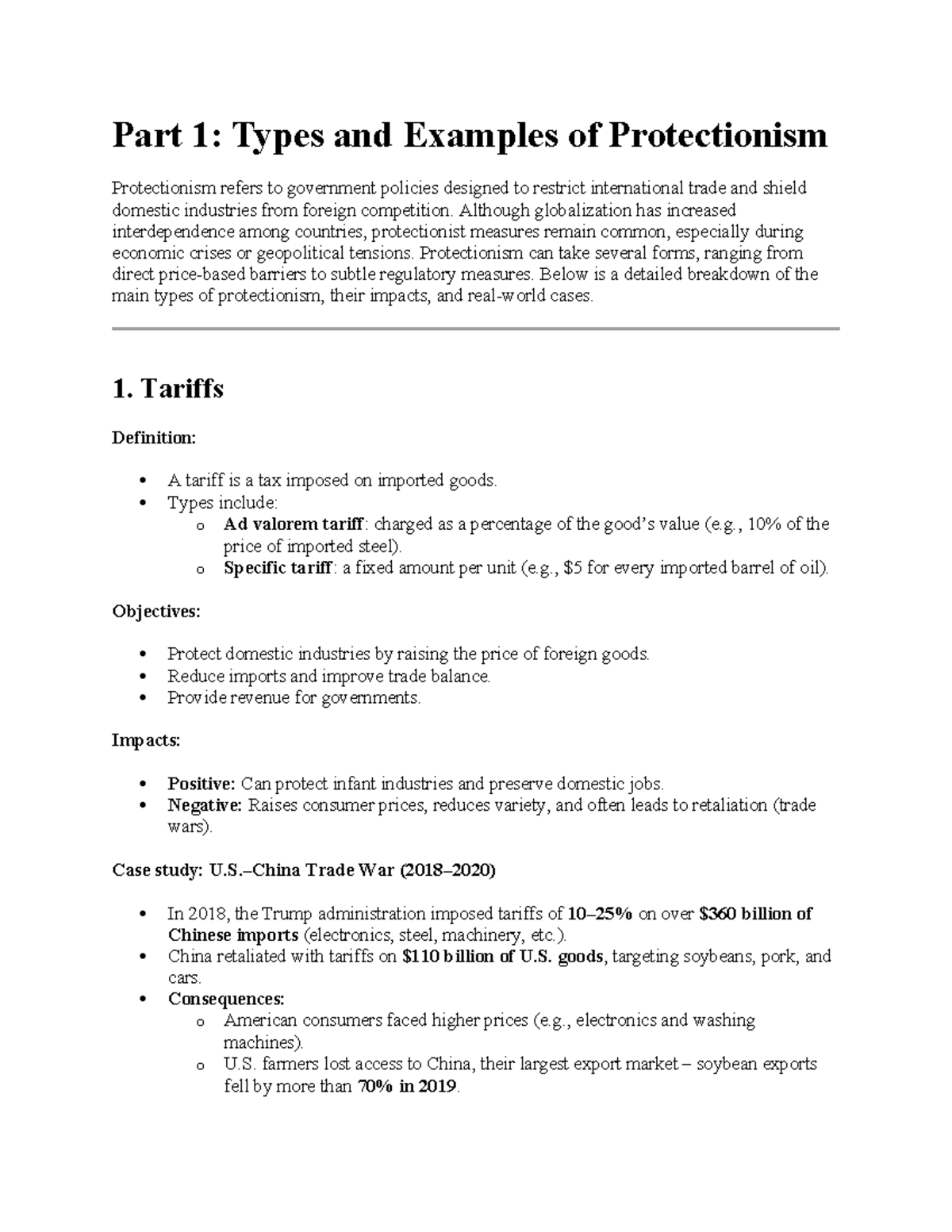 KTQT - Protectionism: Types, Impacts, and Case Studies - Studocu