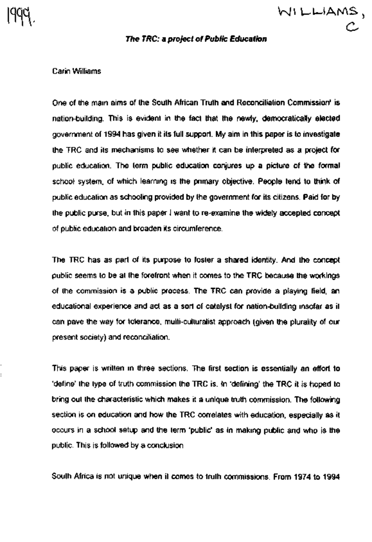 TRC 101: Exploring the Aims of the Truth and Reconciliation Commission ...