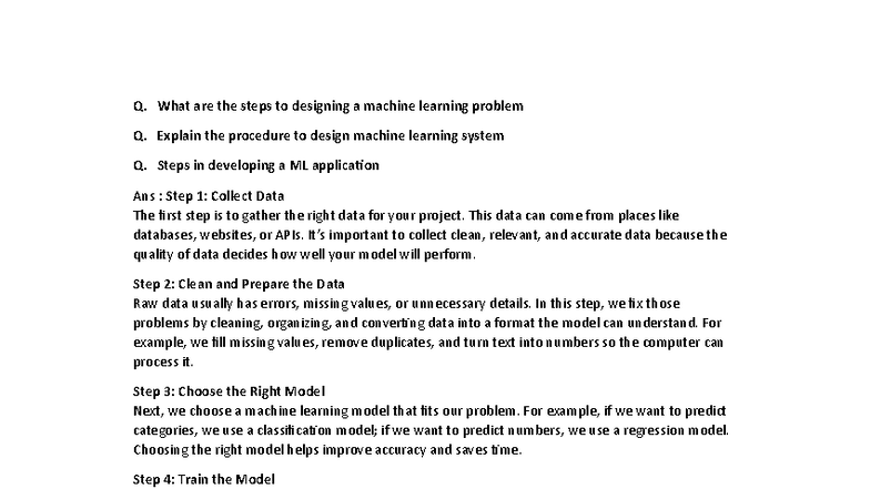 ML Final Year Notes: Steps in Designing Machine Learning Systems - Studocu