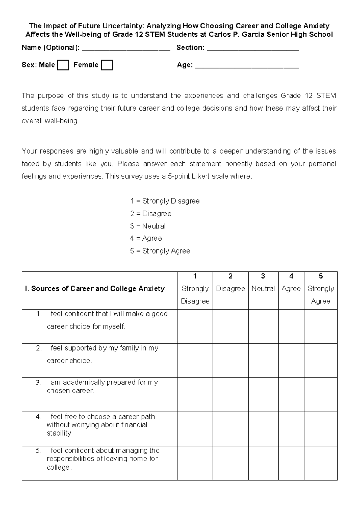 STEM-12 Questionnaire: Impact of Career & College Anxiety on Well-being ...