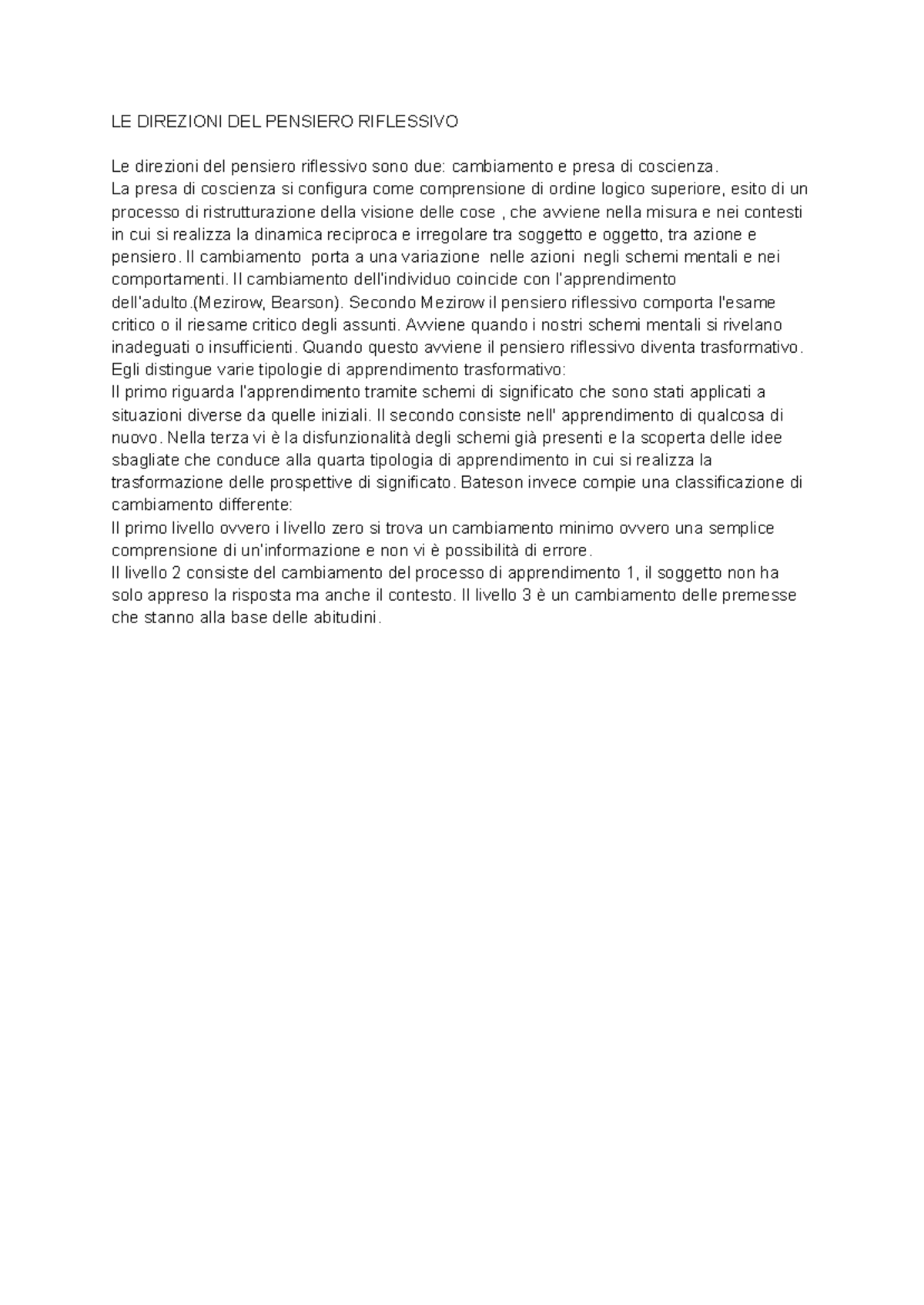Direzioni del Pensiero Riflessivo in Pedagogia - Studocu