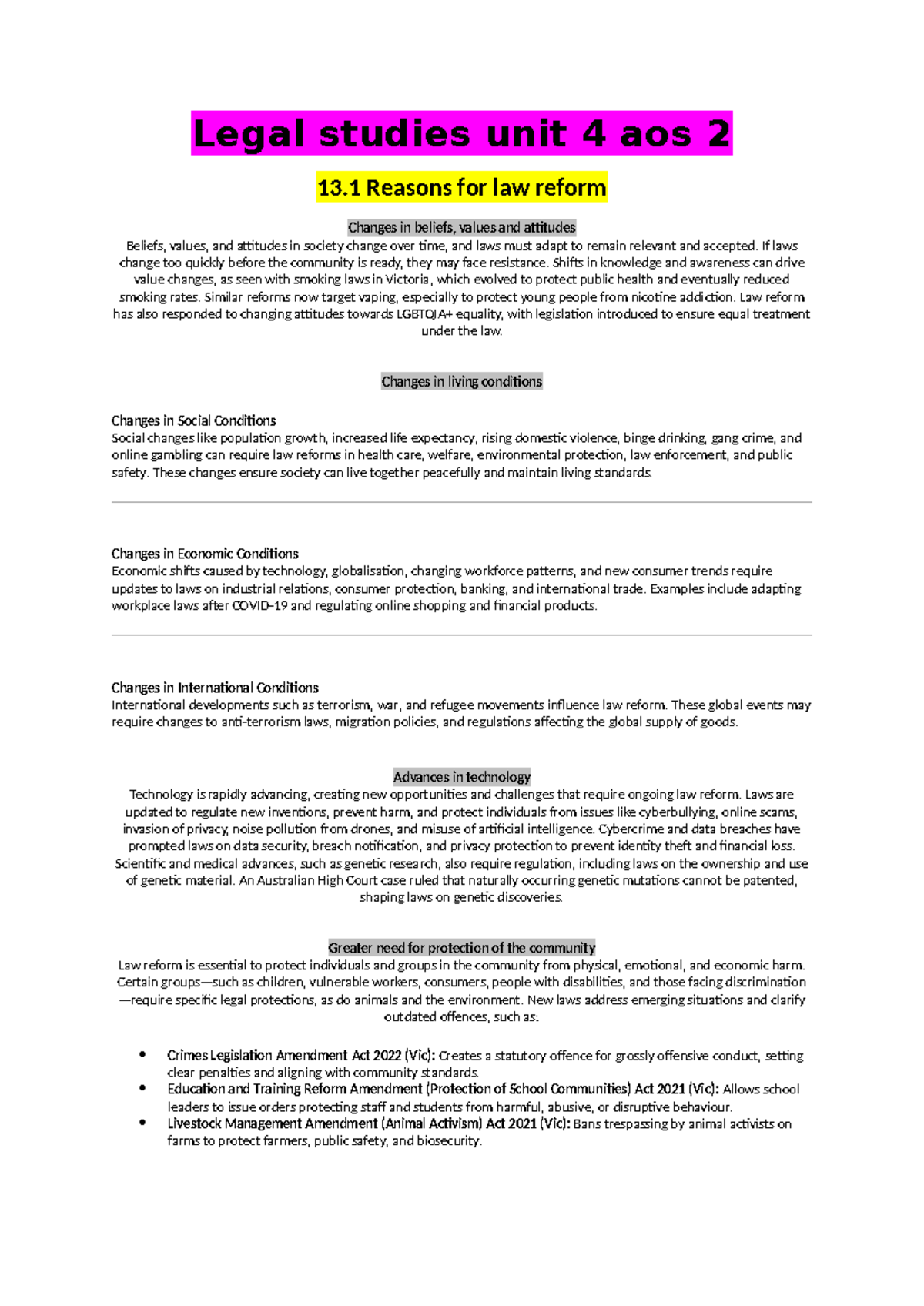 Legal Studies Unit 4 AOS 2: Law Reform and Its Influences - Studocu