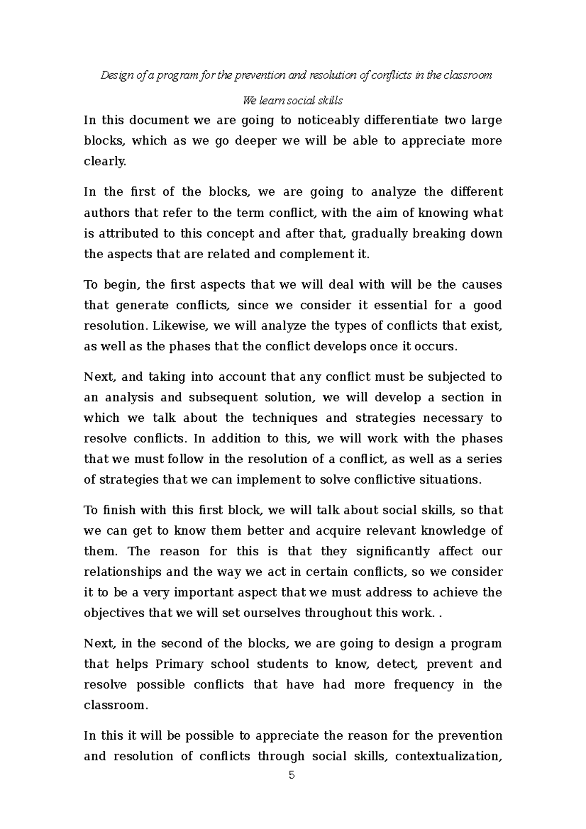 Design of a program for the prevention and resolution of conflicts in ...