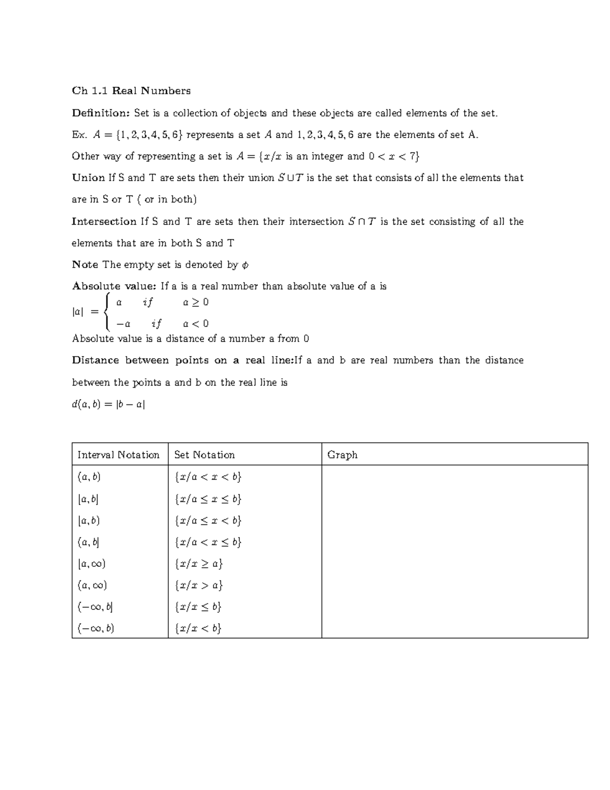 Ch 1.1 - Real Numbers and Set Theory Concepts - Studocu