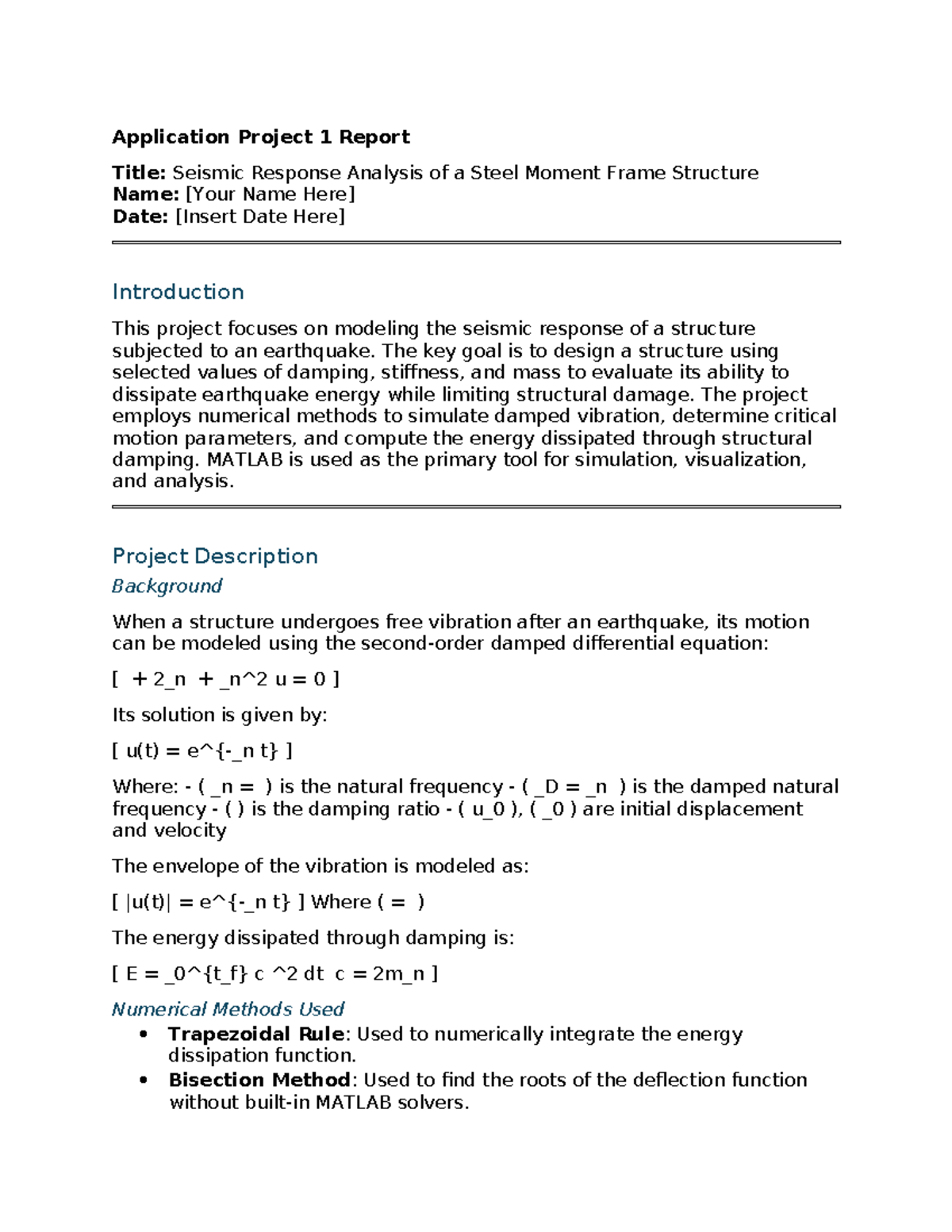 Seismic Response Analysis of Steel Moment Frame Structure - Project 1 ...