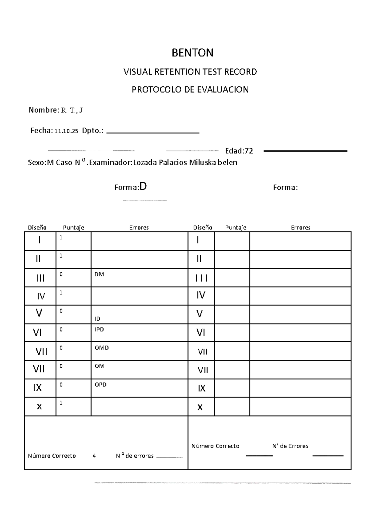 Protocolo Benton FULL - BENTON VISUAL RETENTION TEST RECORD PROTOCOLO ...