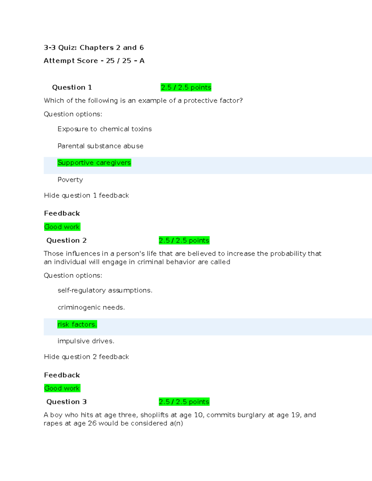 PSY-310 3-3 Quiz on Chapters 2 and 6 - Perfect Score: 25/25