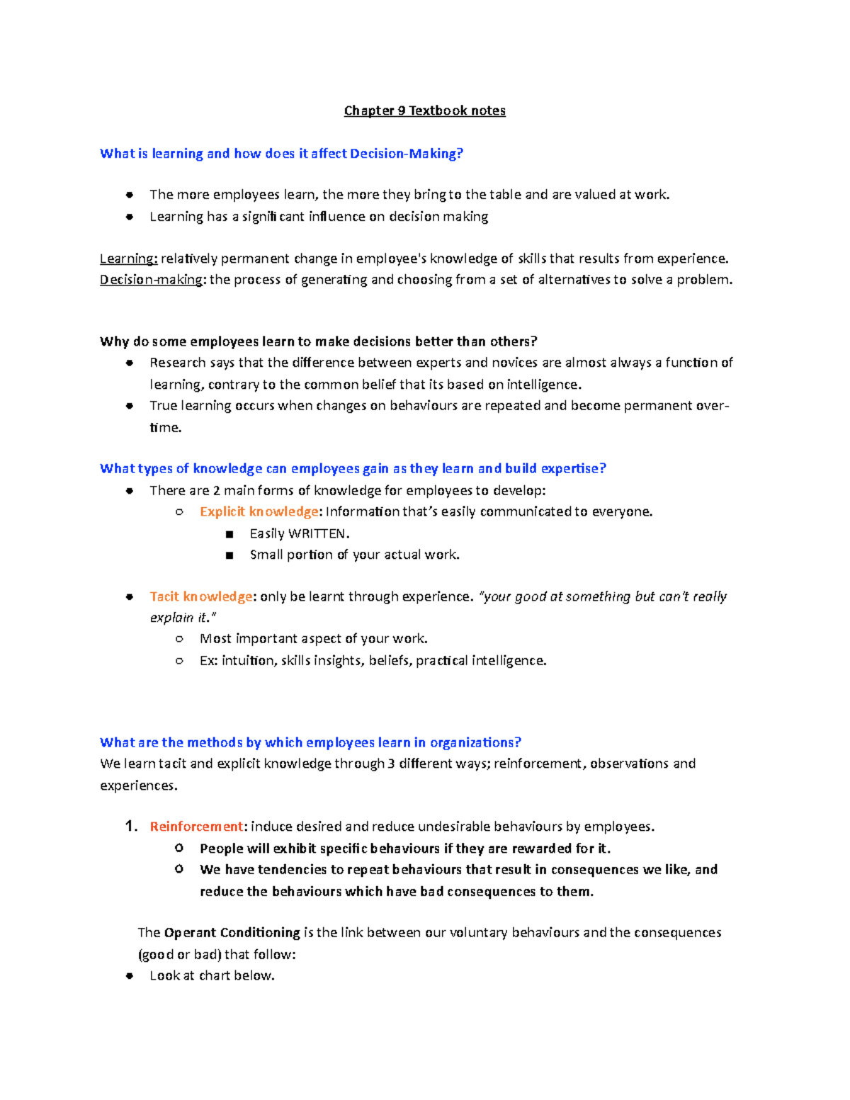 OB - Chapter 9 Notes: The Impact of Learning on Decision-Making - Studocu