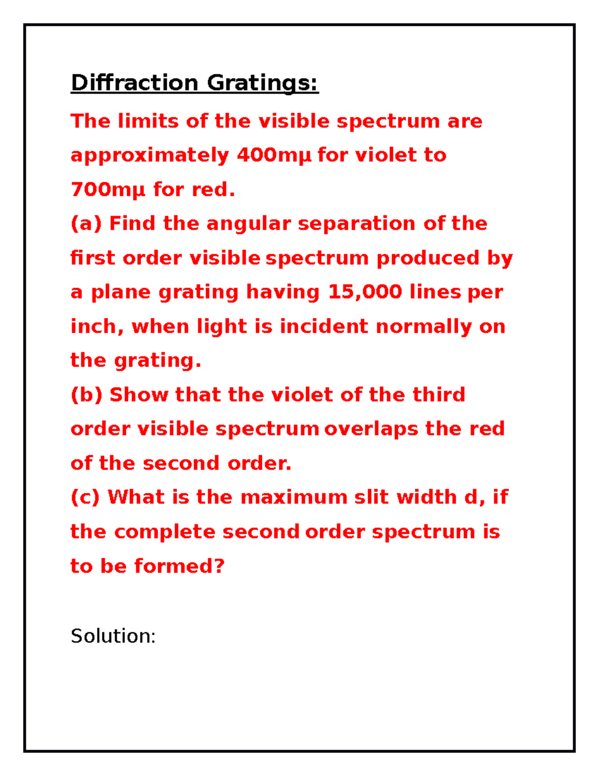 Physics 101: Diffraction Gratings Concepts & Solutions - Studocu