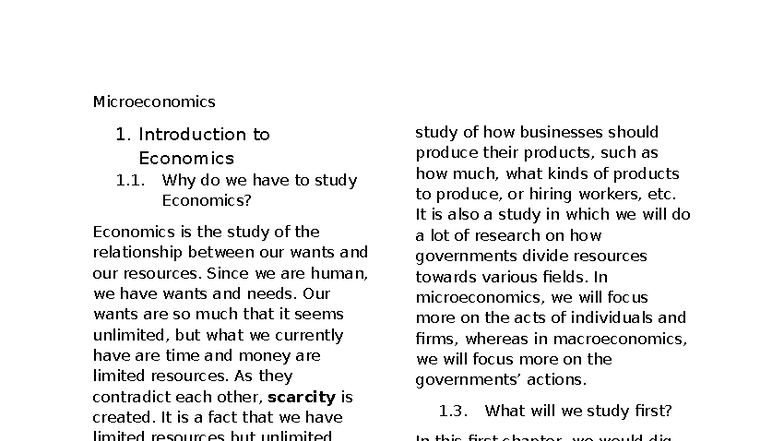 Microeconomics 1: Chapter 1 - Principles of Economics Overview - Studocu