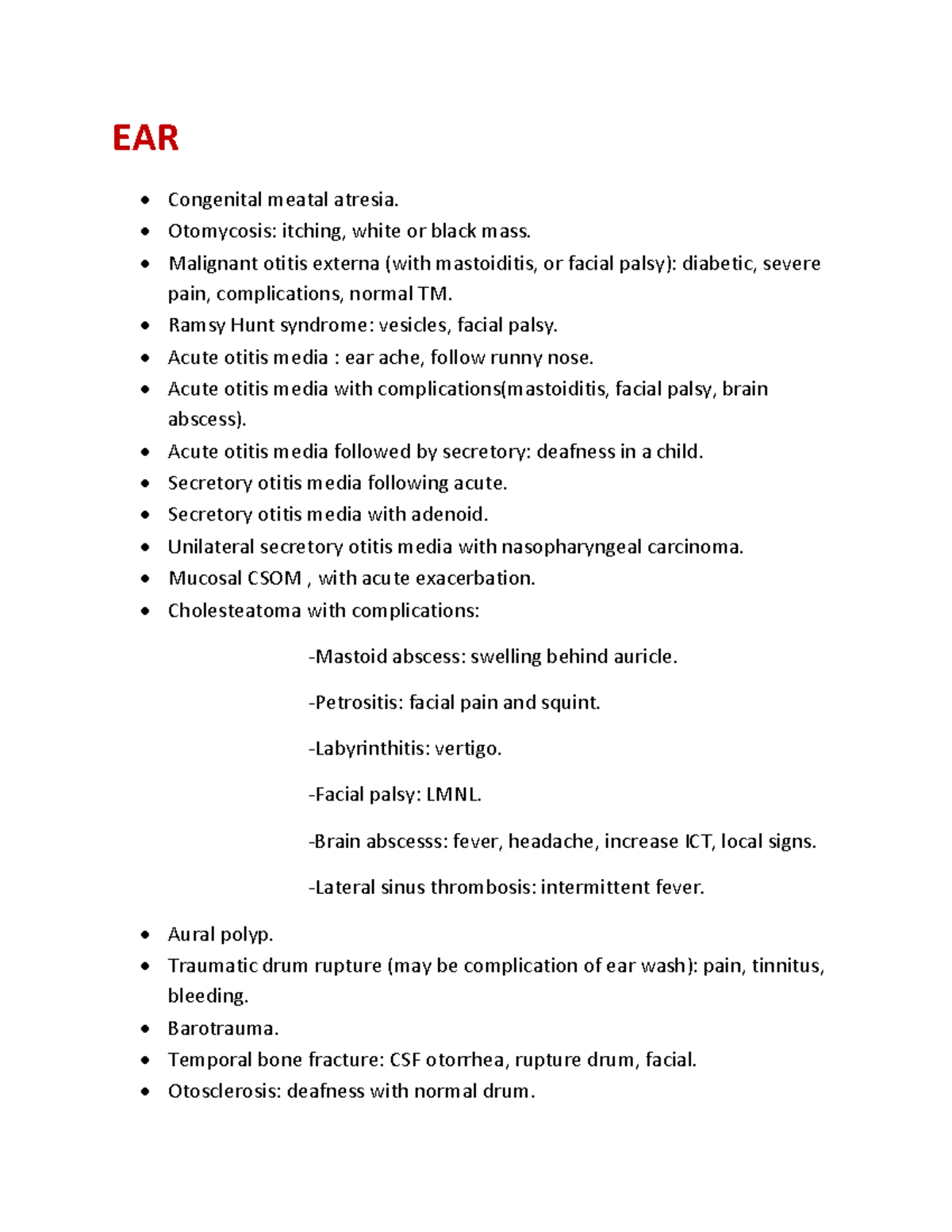 ENT Cases: Congenital & Acquired Conditions Overview (Final Exam) - Studocu
