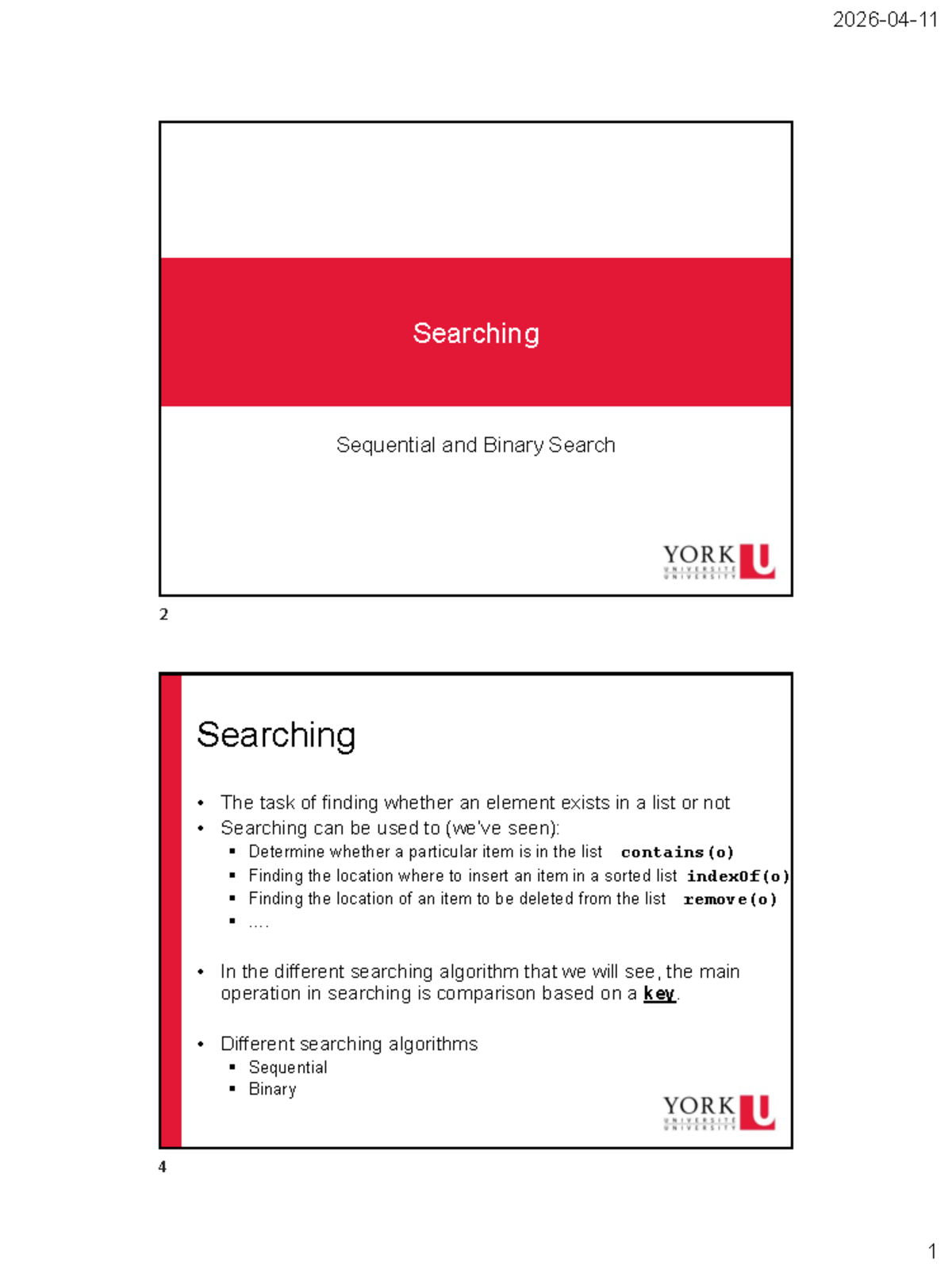 Searching Algorithms: Sequential vs Binary Search (CS101) - Studocu