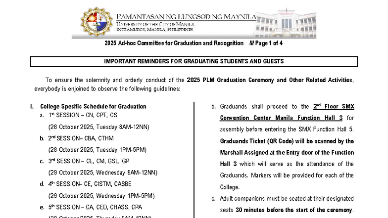 2025 PLM Graduation Ceremony Guidelines and Important Reminders - Studocu