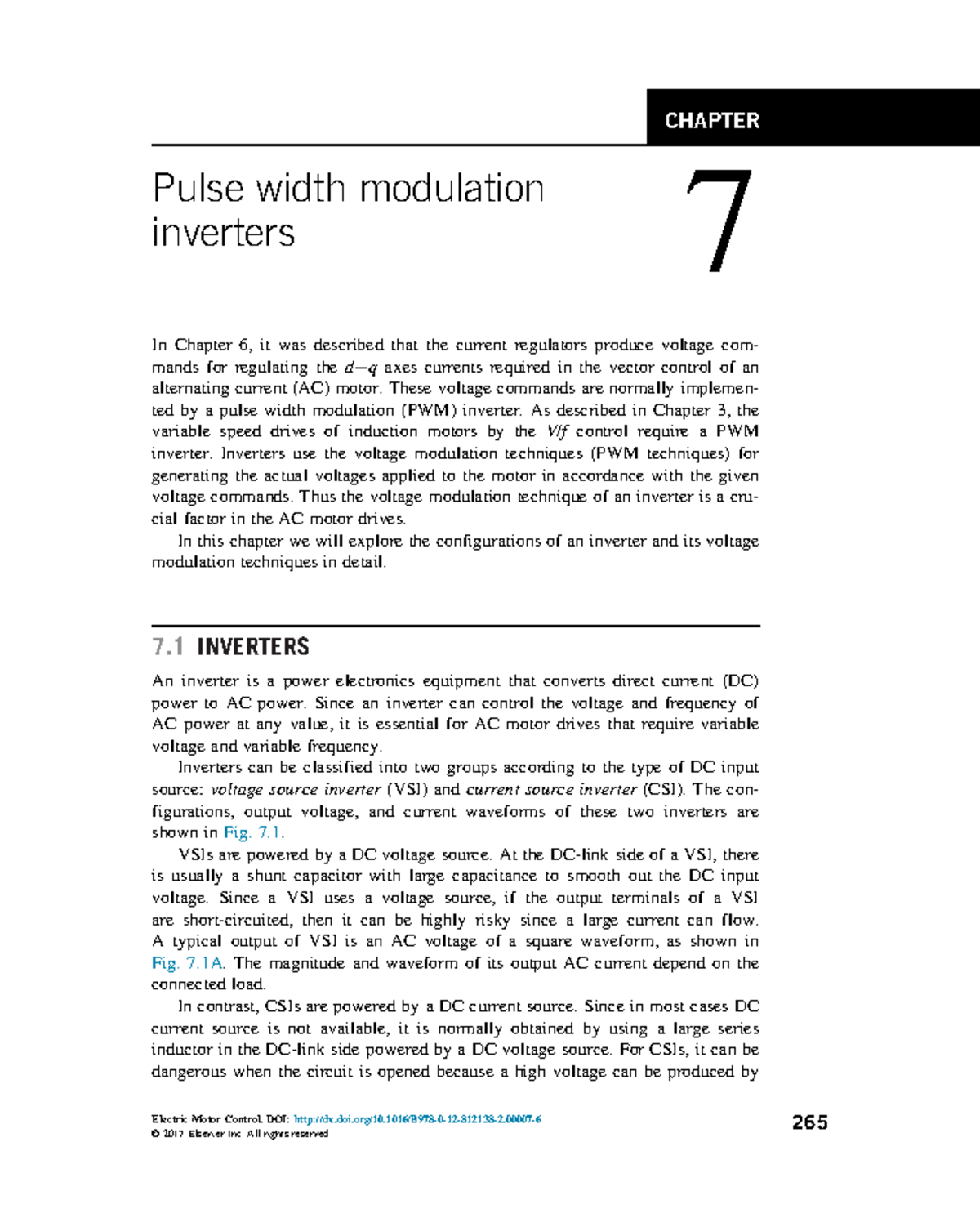 CHAPTER 7 Pulse Width Modulation Inverters - Electric Motor Control ...