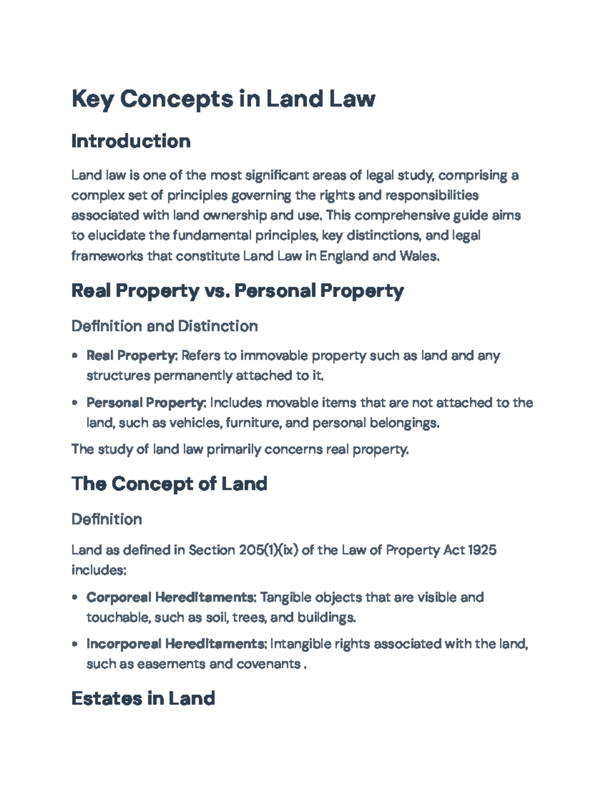 Key Concepts in Land Law: An Overview for Law Students (LAW101) - Key ...