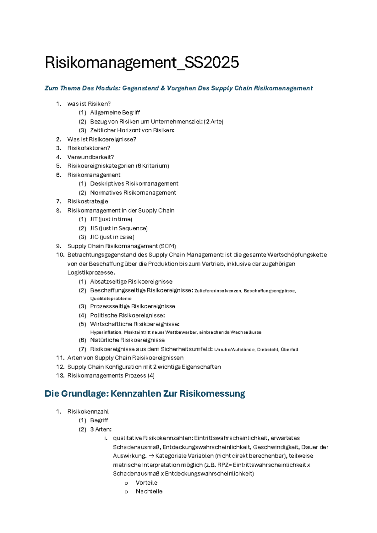 Risikomanagement im Supply Chain: Grundlagen und Strategien SS2025 ...