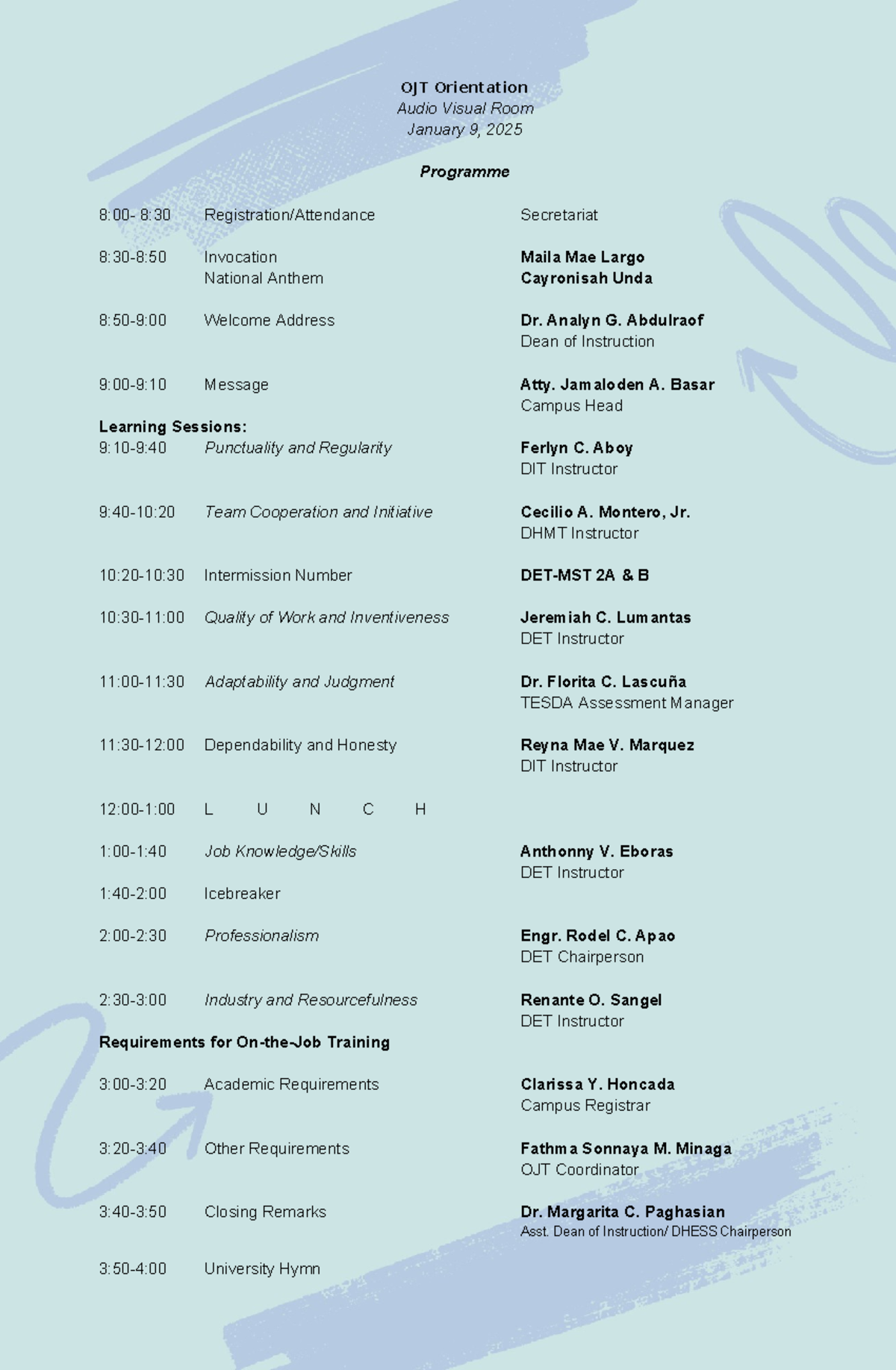 DET OJT Orientation Program Agenda - January 9, 2025 - Studocu