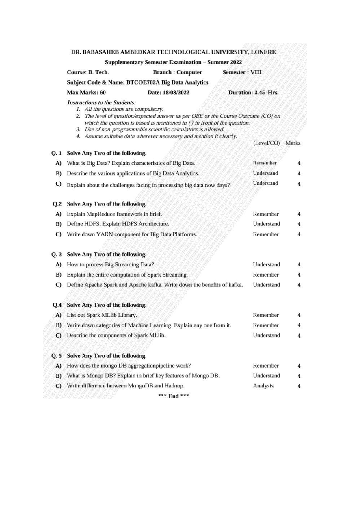 B. Tech. BTCOE702A Big Data Analytics Supplementary Exam Summer 2022 ...