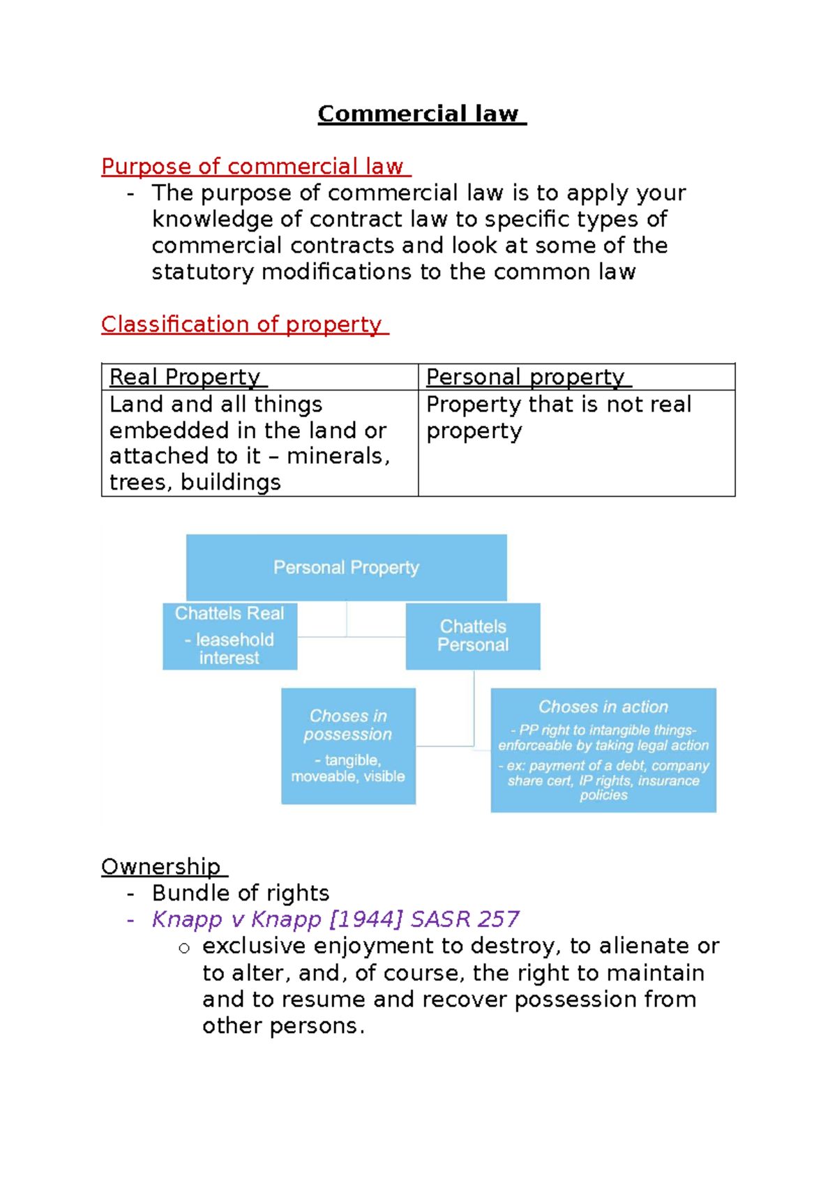 Commercial Law: Key Concepts in Agency and Property Rights - Studocu