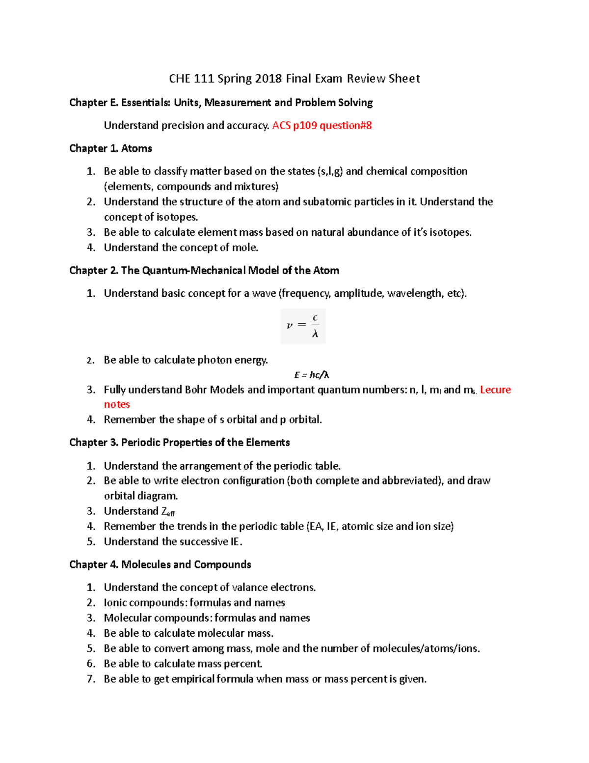 CHE 111 Final exam study guide-1 - CHE 111 Spring 2018 Final Exam ...