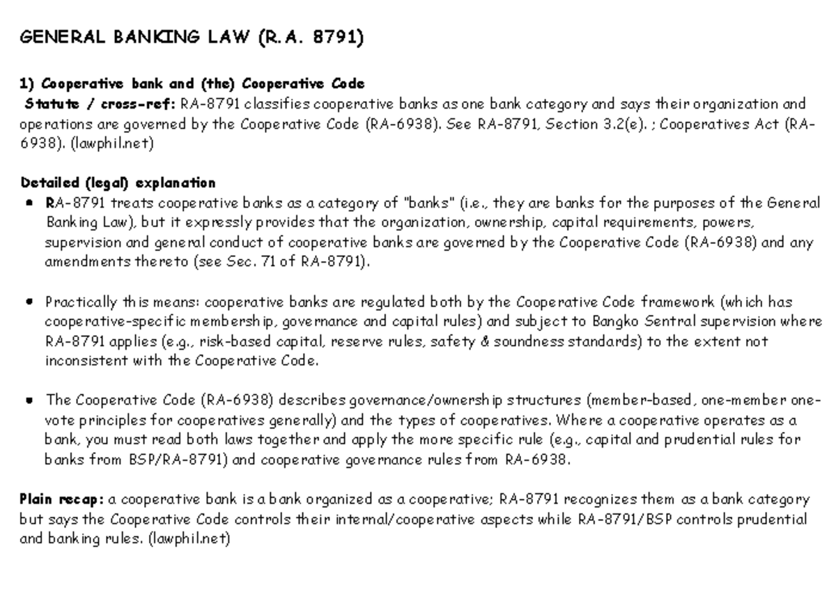 General Banking Law (R.A. 8791) & PDIC Overview - Studocu
