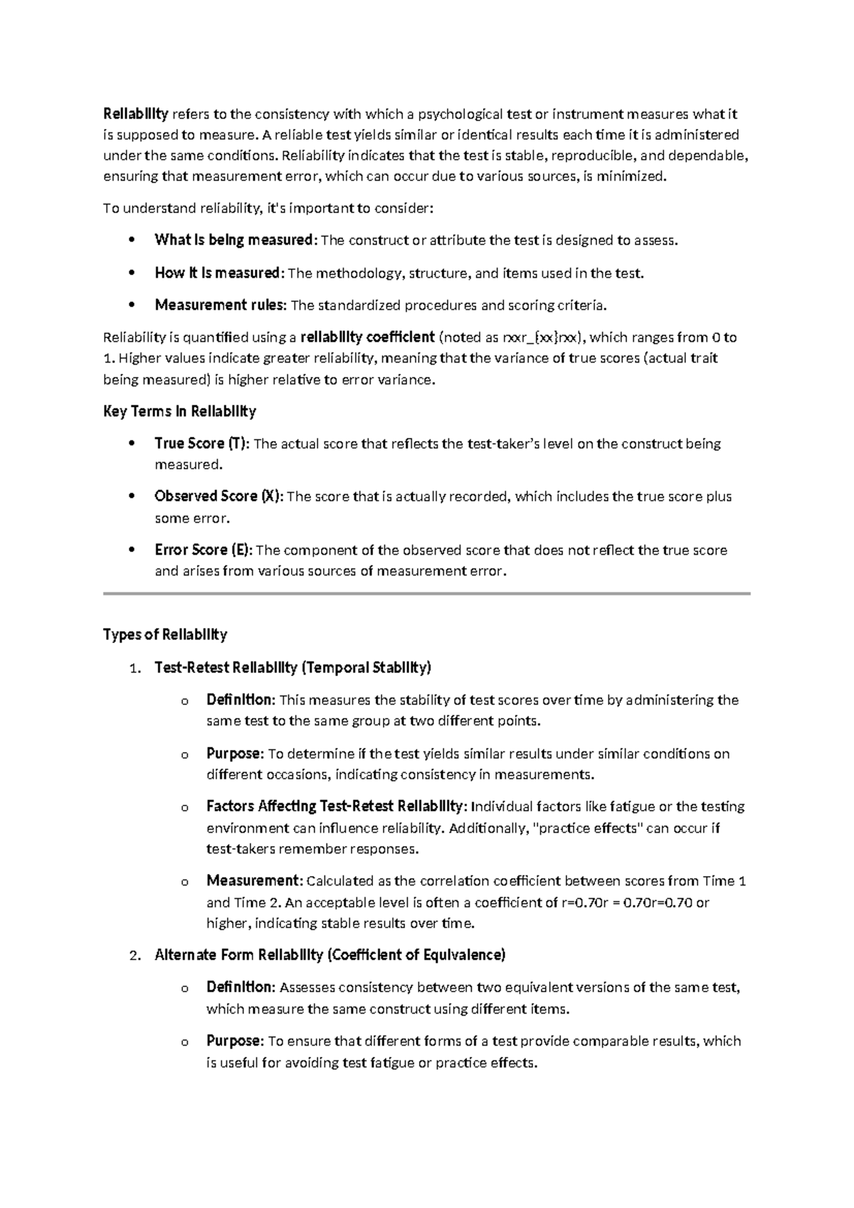 Reliability Notes - Reliability refers to the consistency with which a ...