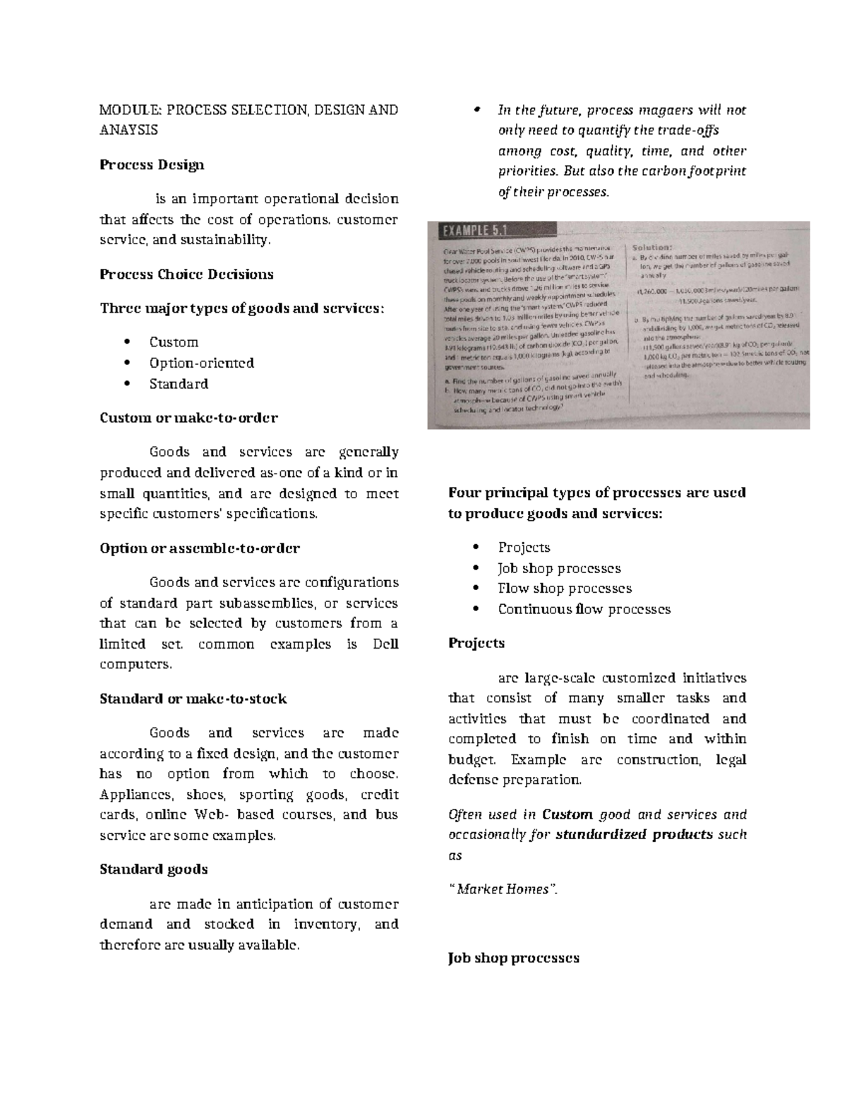 TQM MOD-5: Process Selection, Design, and Analysis Overview - Studocu