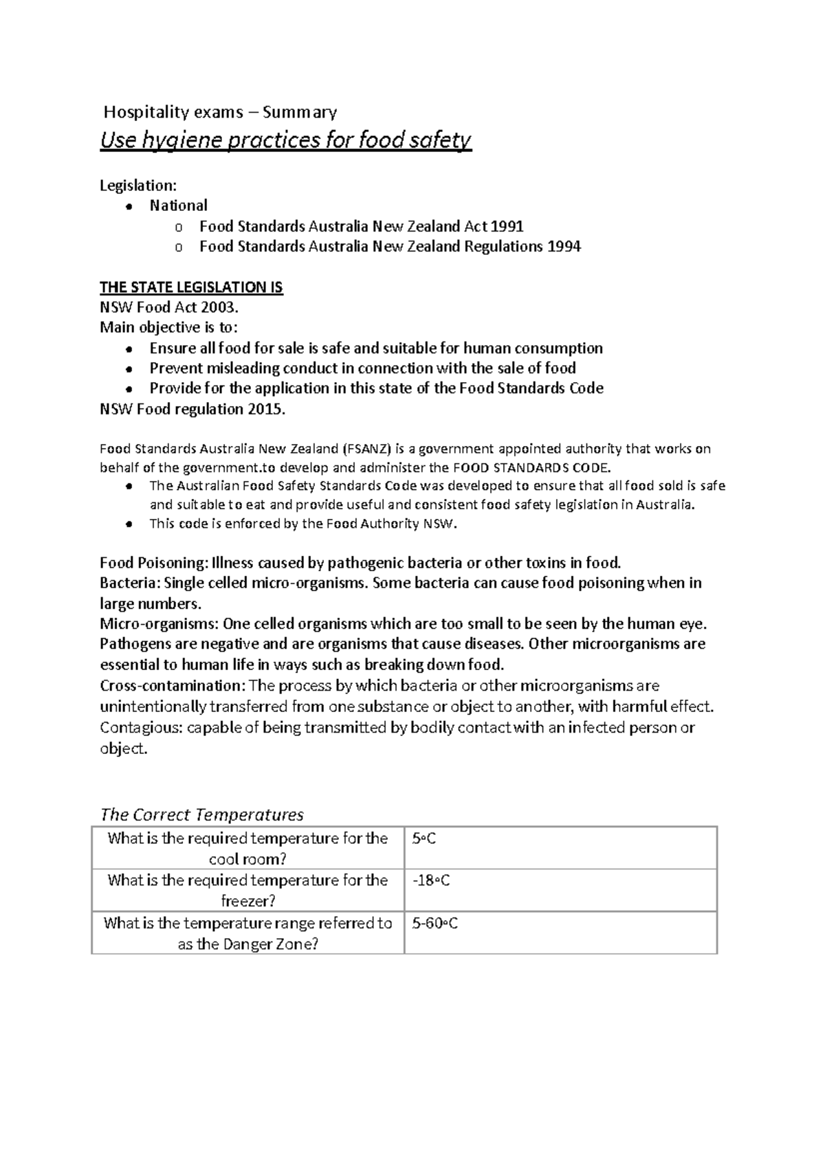 Hospitality Notes - Food Safety & Hygiene Practices (HOSP 101) - Studocu