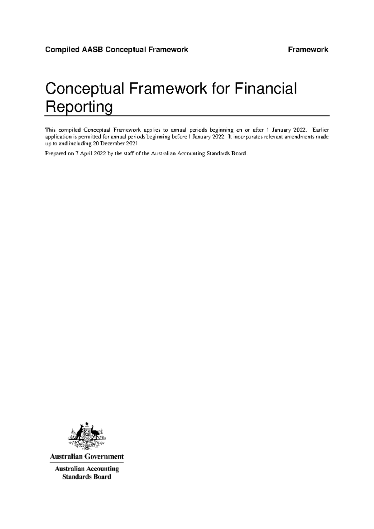 AASB Conceptual Framework for Financial Reporting Compilation 2022 ...