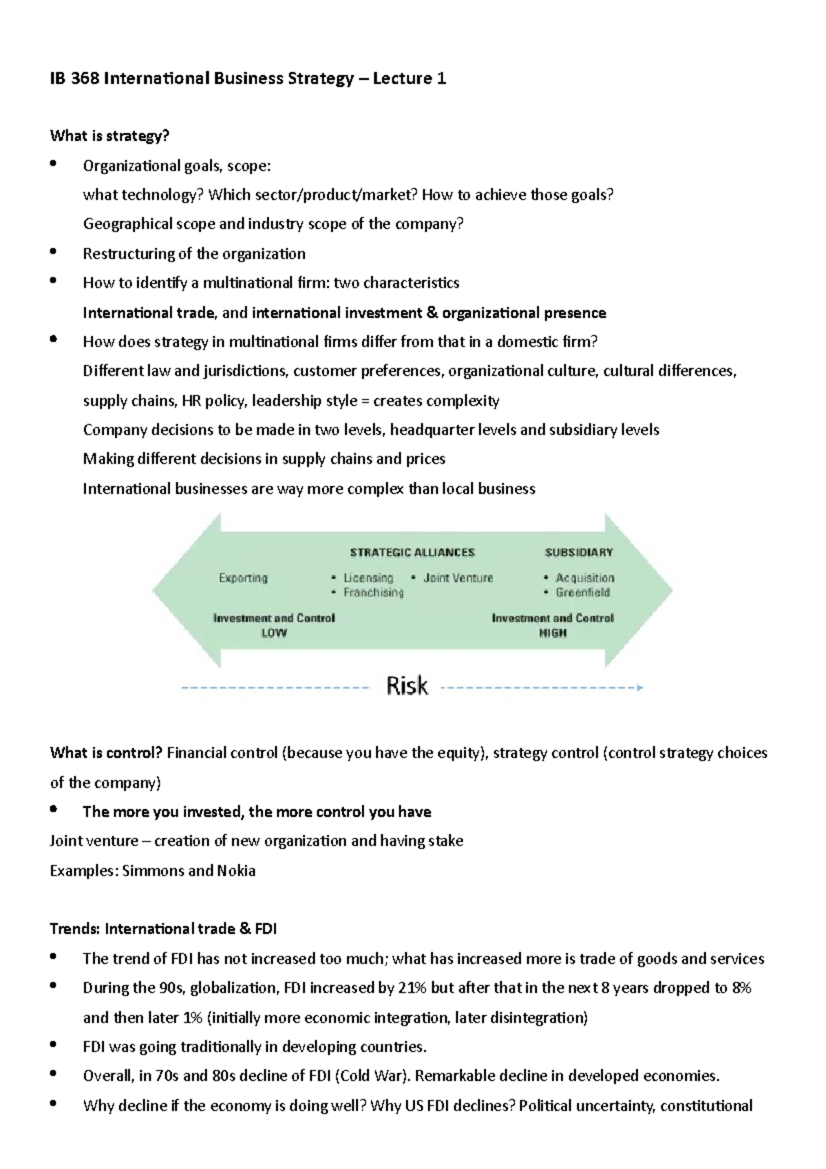 IB 368 International Business Strategy – Comprehensive Lecture Notes ...