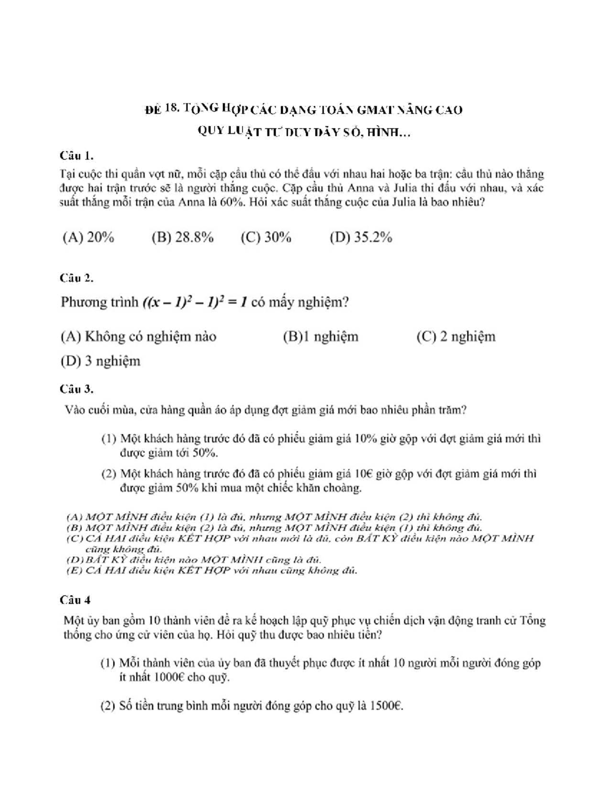ĐỀ 18. TỔNG HỢP CÁC DẠNG TOÁN GMAT NÂNG CAO QUY LUẬT TƯ DUY - Document Preview