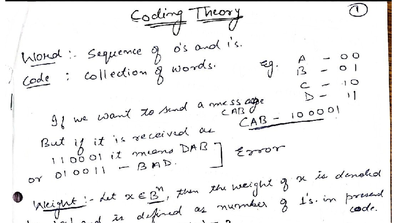 Coding Theory (CS101) Lecture Notes on Error Detection and Correction ...