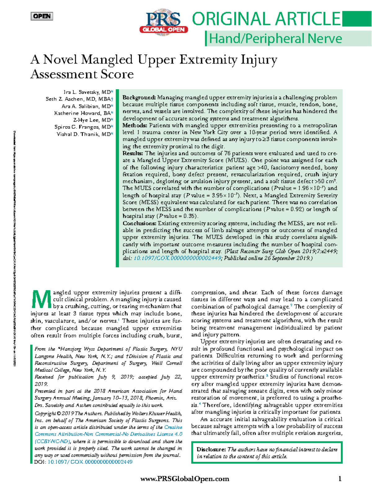 MUES: A Novel Scoring System for Mangled Upper Extremity Injuries - Studocu