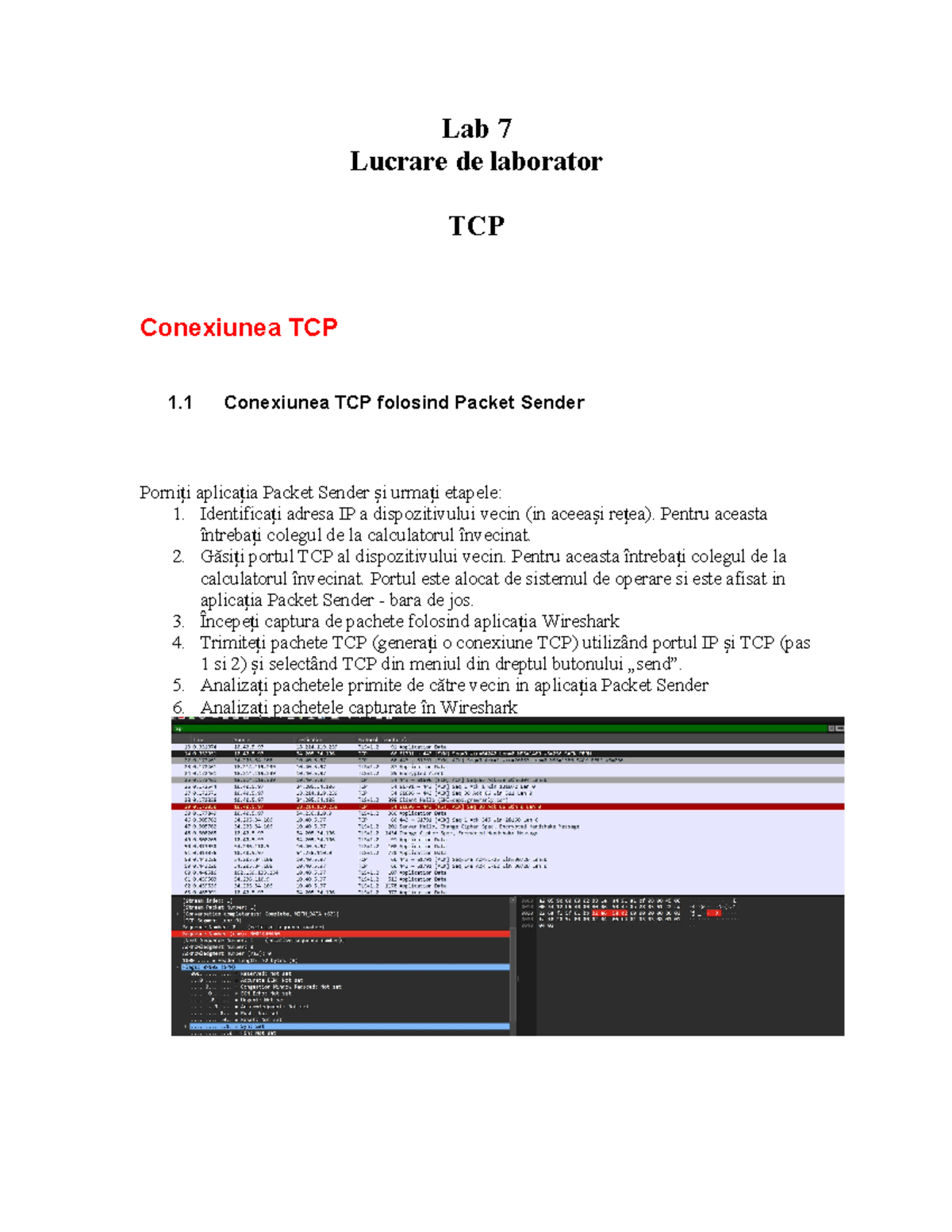 Laborator 7 TCP - Lab 7 Lucrare de laborator TCP Conexiunea TCP 1 ...