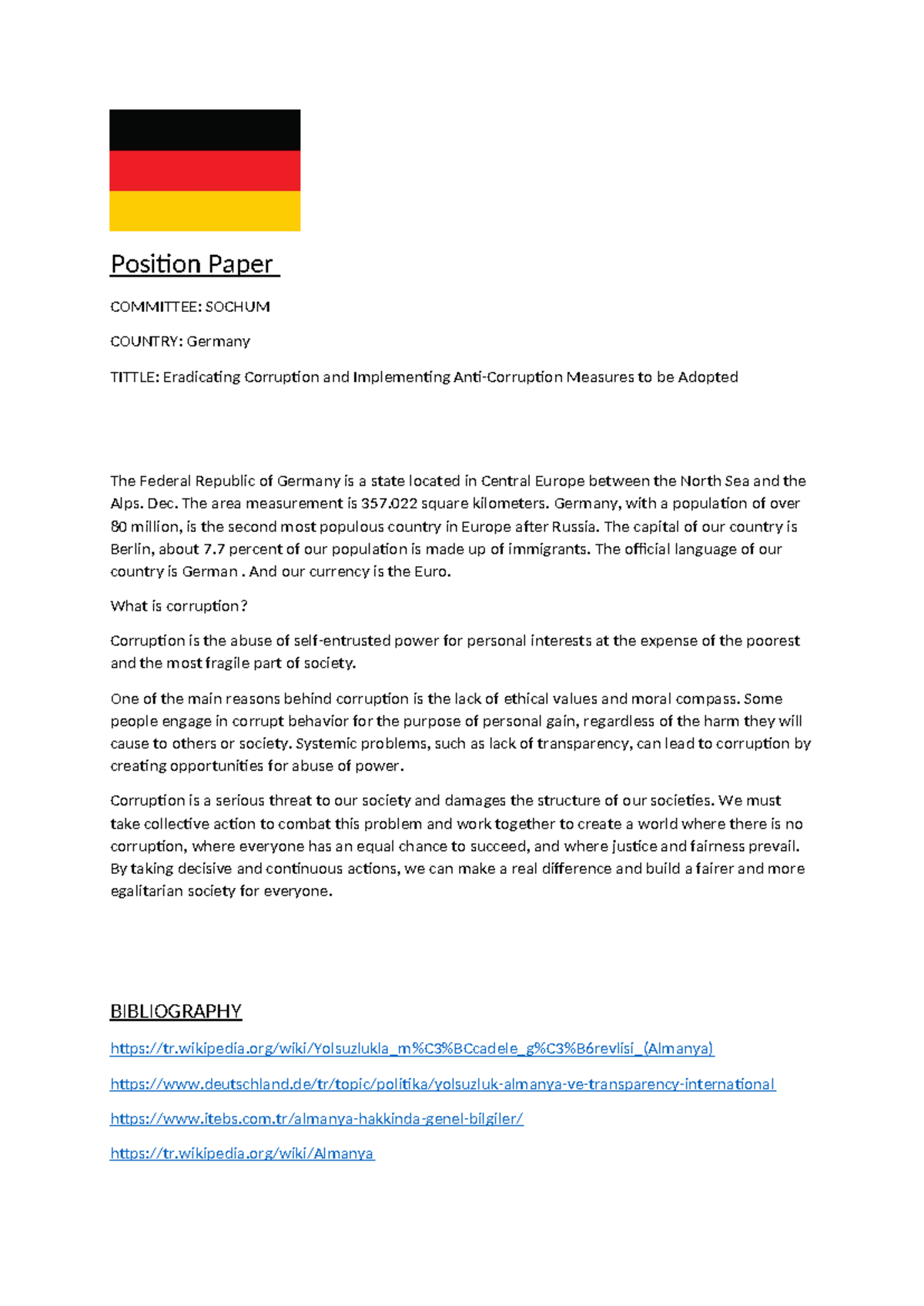 Position Paper SOCHUM: Germany's Fight Against Corruption - Studocu