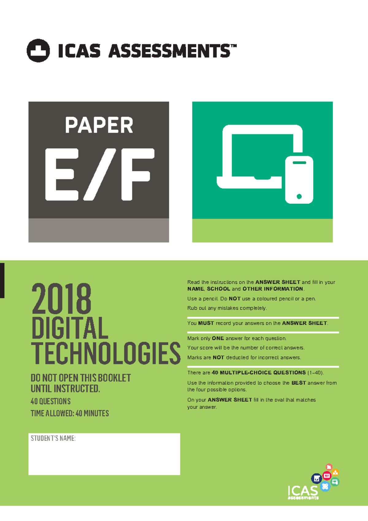 2018 ICAS Digital Technologies Past Paper Exam Guide - Studocu