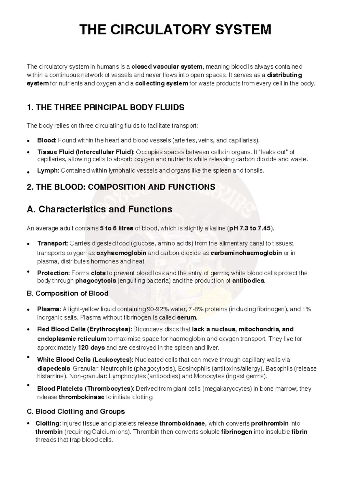 The Circulatory System - Summary & Key Points - Class 9 Biology - Studocu