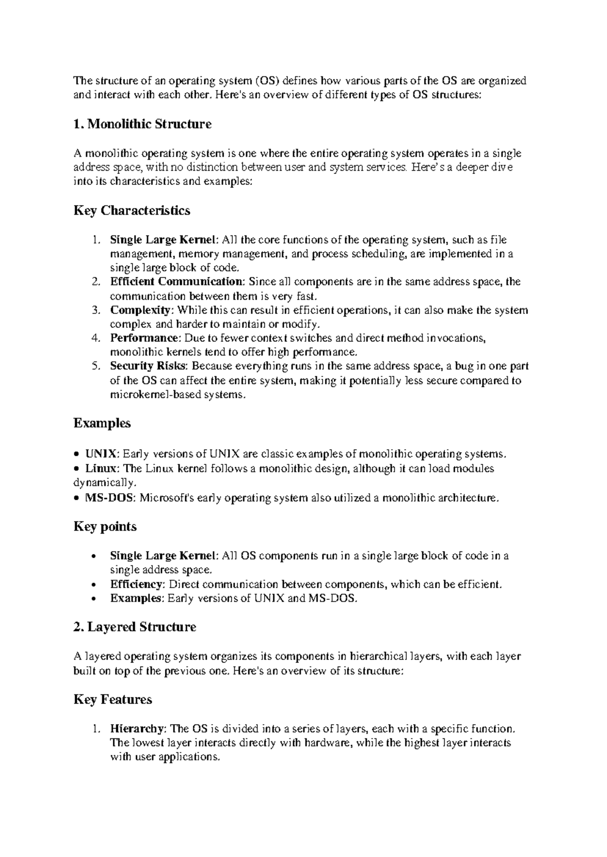 OS notes - The structure of an operating system (OS) defines how ...