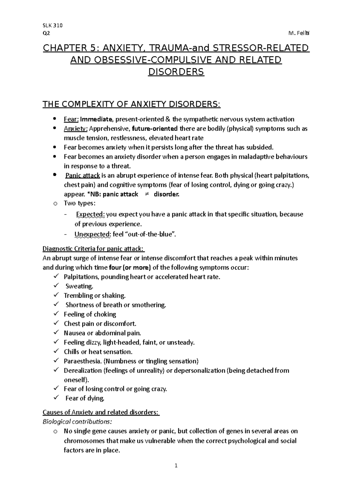 Chapter 5 (SLK 310) - SLK 310 Q2 M. Felit CHAPTER 5: ANXIETY, TRAUMA ...