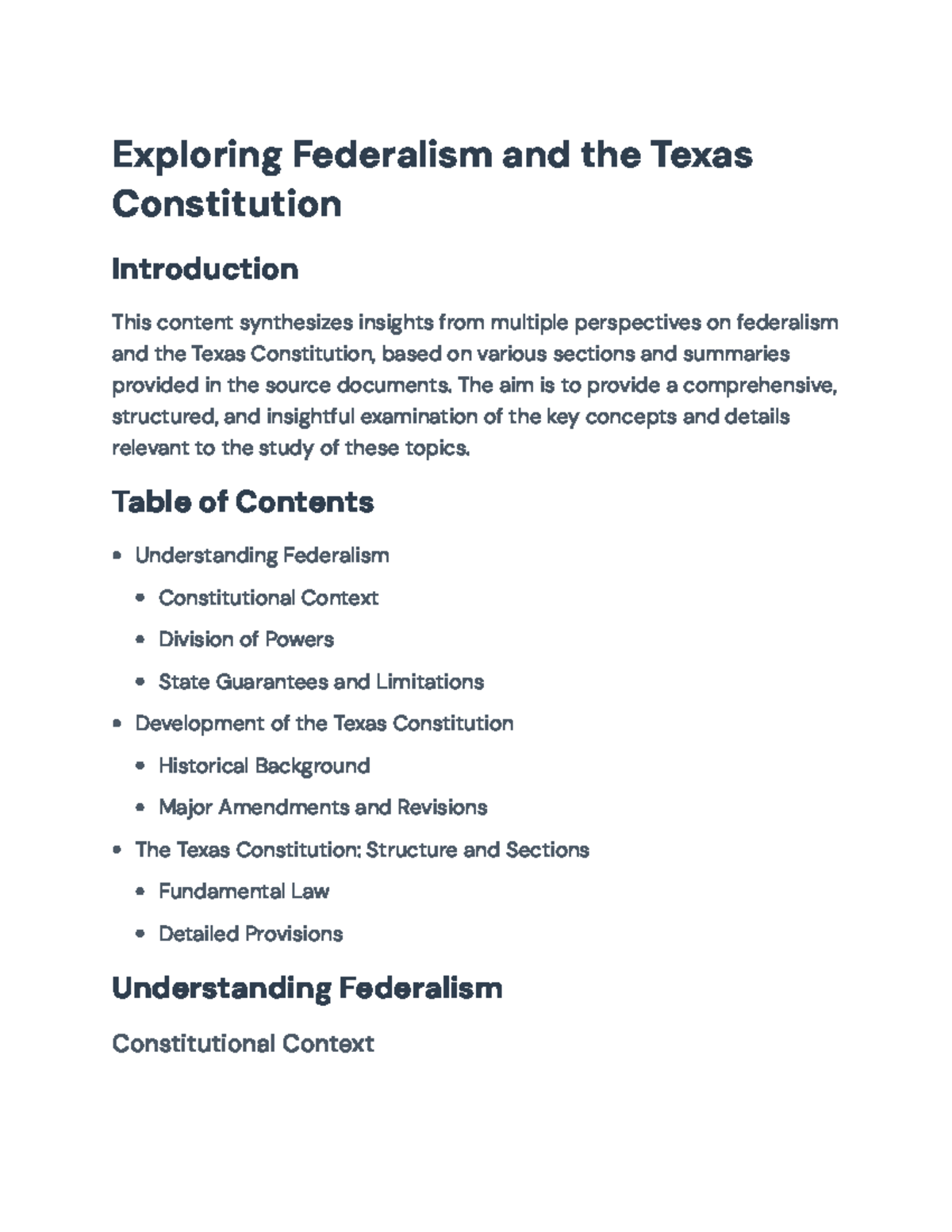 Final Exam Notes on Federalism and the Texas Constitution - Exploring ...