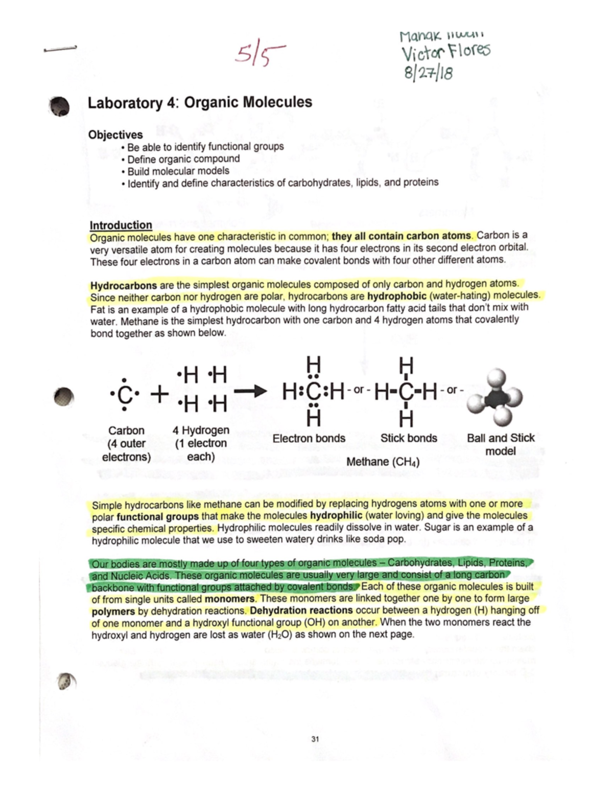 Lab 4 - Lab Work - Manaw usar Victor Flores 8 Laboratory 4: Organic ...